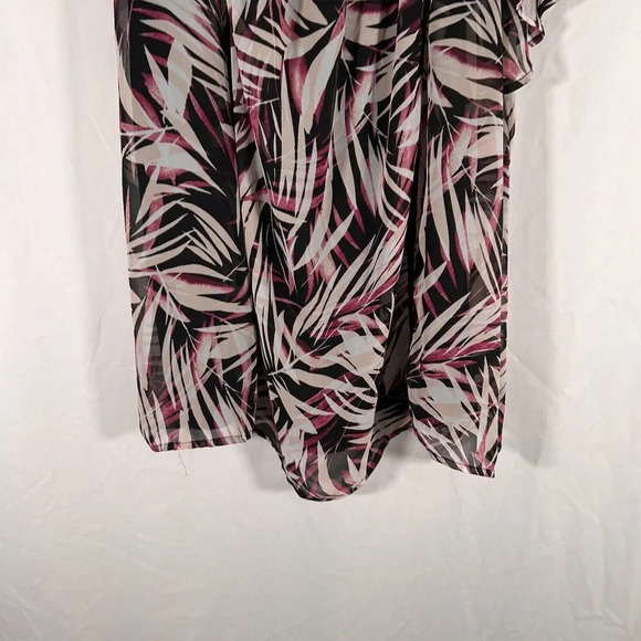 Lane Bryant Blouse Women's 20 Purple Black Cold Shoulder Sheer Short Sleeve - Picture 3 of 10